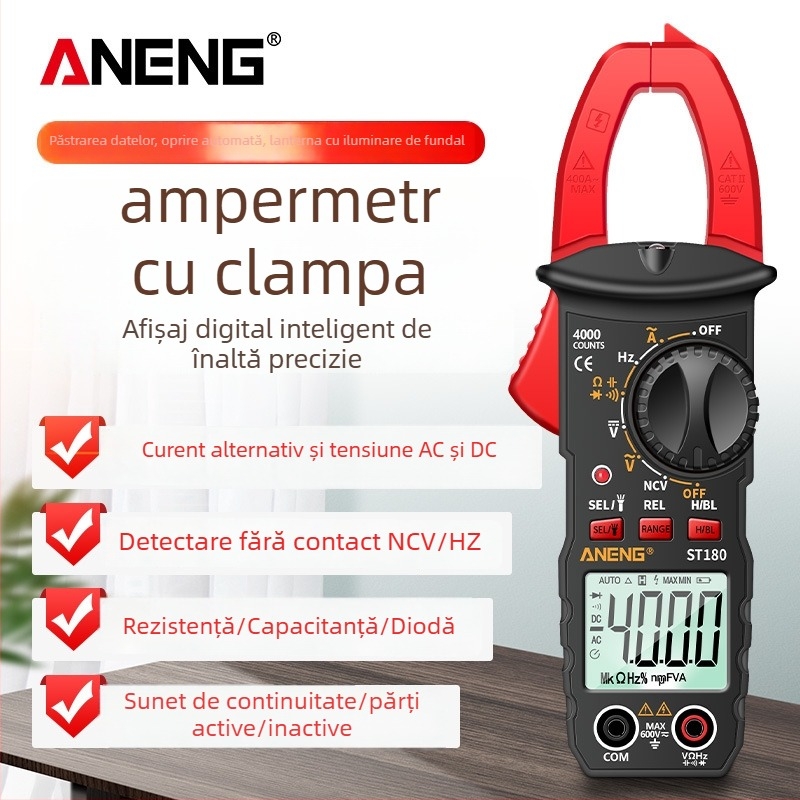 Multimetru digital cu clemă ANENG ST180, AC/DC, 600 V, 400 A, 40 MΩ, 4000 afișări