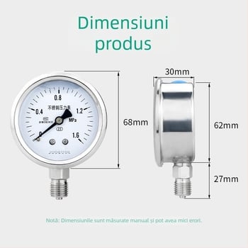 Manometru din oțel inoxidabil, rezistent la șocuri, interval de citire 0-60, precizie 2,5%/1,6%, conexiune filetată M14x1,5, temperatură ambientală -40 la 200°C