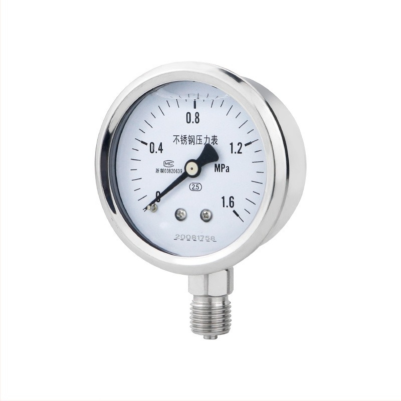 Manometru din oțel inoxidabil, rezistent la șocuri, interval de citire 0-60, precizie 2,5%/1,6%, conexiune filetată M14x1,5, temperatură ambientală -40 la 200°C