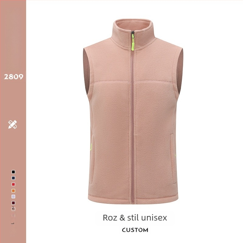 Vesta din fleece pentru bărbați – fleece gros, guler înalt cu fermoar, imprimare logo, îmbrăcăminte de lucru