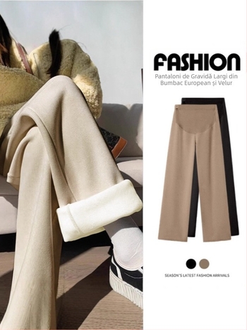 Pantaloni pentru gravide, căptuți cu fleece, groși și comozi, croială largă, susținere pentru burtă, poliester 95%+, spandex <30%
