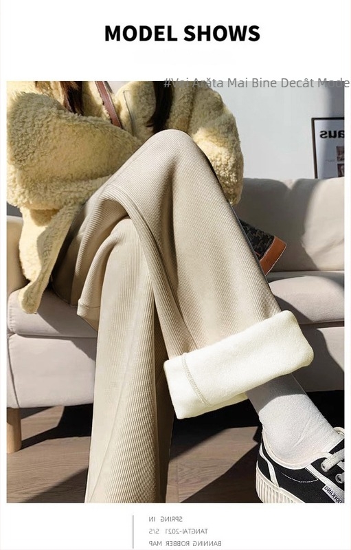 Pantaloni pentru gravide, căptuți cu fleece, groși și comozi, croială largă, susținere pentru burtă, poliester 95%+, spandex <30%