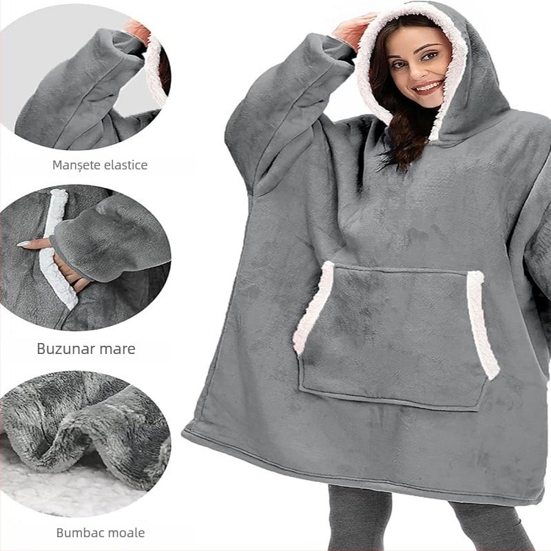 Pijamale cu glugă din fleece poliester, extra gros, mâneci lungi, pentru casă și exterior, pentru cupluri
