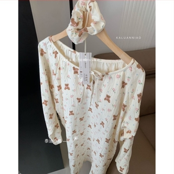Rochie de noapte pentru femei cu pernă la bust, mâneci lungi, fir de bumbac, grosime medie, guler rotund, fustă lungă – confort în casă pentru iarnă, primăvară, toamnă