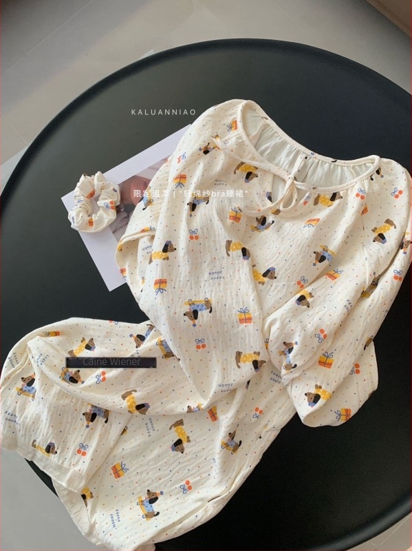 Rochie de noapte pentru femei cu pernă la bust, mâneci lungi, fir de bumbac, grosime medie, guler rotund, fustă lungă – confort în casă pentru iarnă, primăvară, toamnă