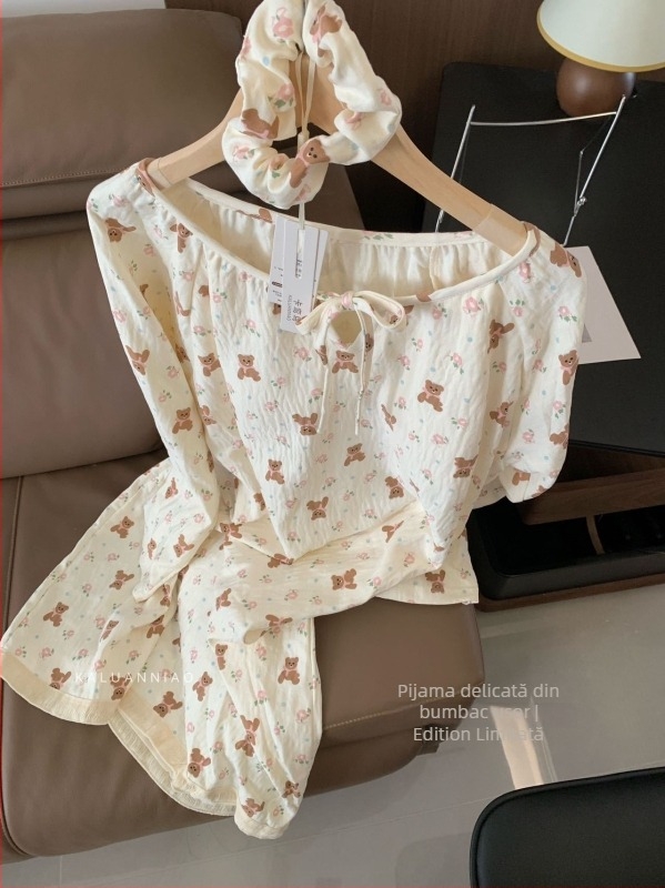 Rochie de noapte pentru femei cu pernă la bust, mâneci lungi, fir de bumbac, grosime medie, guler rotund, fustă lungă – confort în casă pentru iarnă, primăvară, toamnă