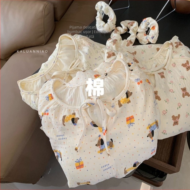 Rochie de noapte pentru femei cu pernă la bust, mâneci lungi, fir de bumbac, grosime medie, guler rotund, fustă lungă – confort în casă pentru iarnă, primăvară, toamnă