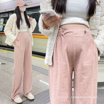 Pantaloni pentru femei însărcinate - țesătură din bumbac cu aer, lungime trei sferturi, amestec din bumbac și poliester, păstrează căldura