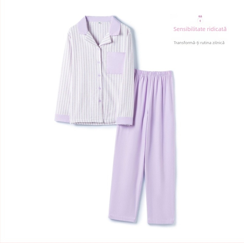 Set de pijamale, 100% bumbac, stil franțuzesc, croială lejeră, mâneci lungi, potrivit pentru iarnă, primăvară, toamnă