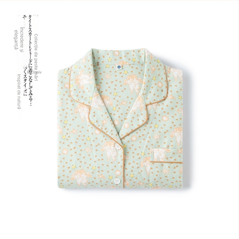 Set de pijamale, 100% bumbac, stil franțuzesc, croială lejeră, mâneci lungi, potrivit pentru iarnă, primăvară, toamnă