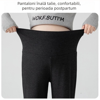 Pantaloni de maternitate – croială lejeră, Lungime 9/10, material chenille cu elastan sub 30%, talie reglabilă cu croială evazată