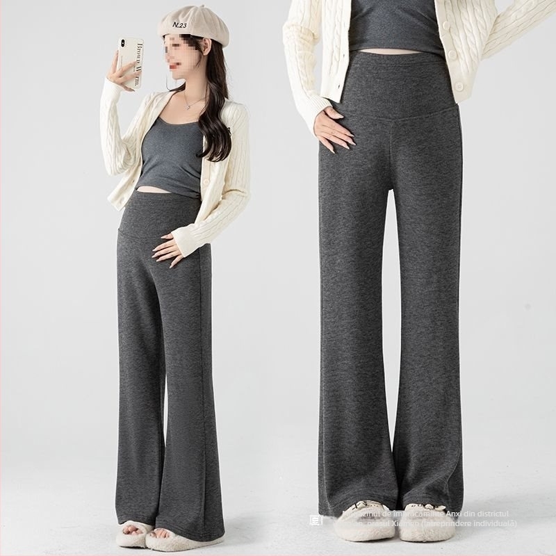 Pantaloni de maternitate – croială lejeră, Lungime 9/10, material chenille cu elastan sub 30%, talie reglabilă cu croială evazată