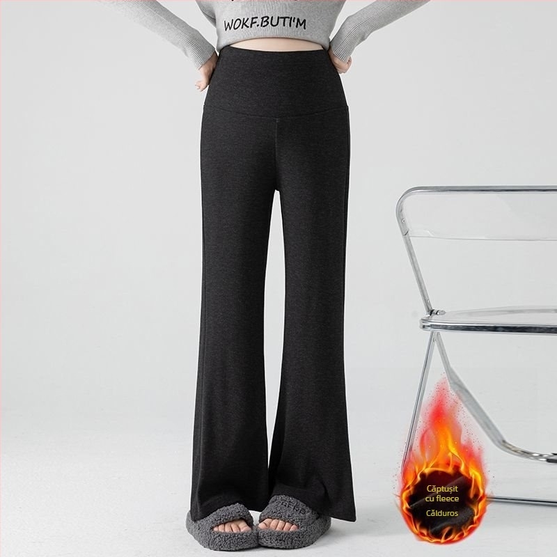 Pantaloni de maternitate – croială lejeră, Lungime 9/10, material chenille cu elastan sub 30%, talie reglabilă cu croială evazată