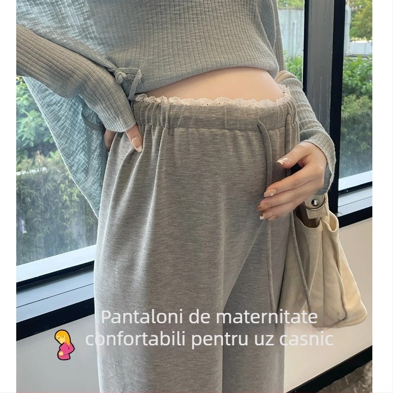 Pantaloni de maternitate, căptușiți cu fleece, largi, cu șnur, talie joasă, amestec poliester-viscoză (50–70% poliester, 30–50% viscose), toamnă 2025
