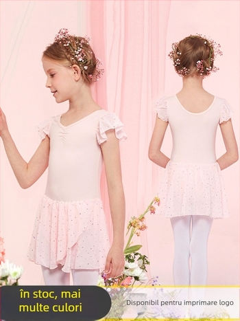 Set de dans pentru fete – costum de vară din bumbac pentru antrenament, tutu balet, 93,2% bumbac, stil 1628, E.dance