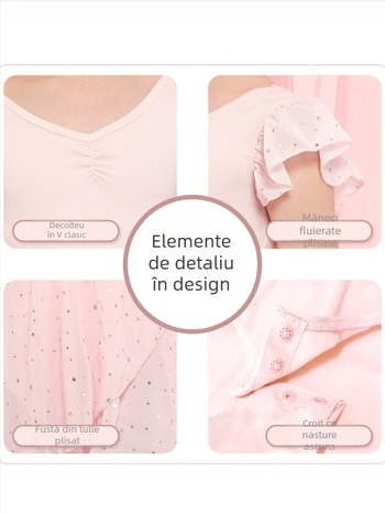 Set de dans pentru fete – costum de vară din bumbac pentru antrenament, tutu balet, 93,2% bumbac, stil 1628, E.dance