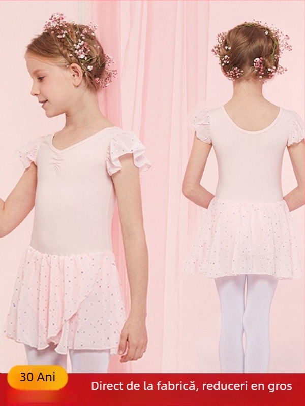 Set de dans pentru fete – costum de vară din bumbac pentru antrenament, tutu balet, 93,2% bumbac, stil 1628, E.dance