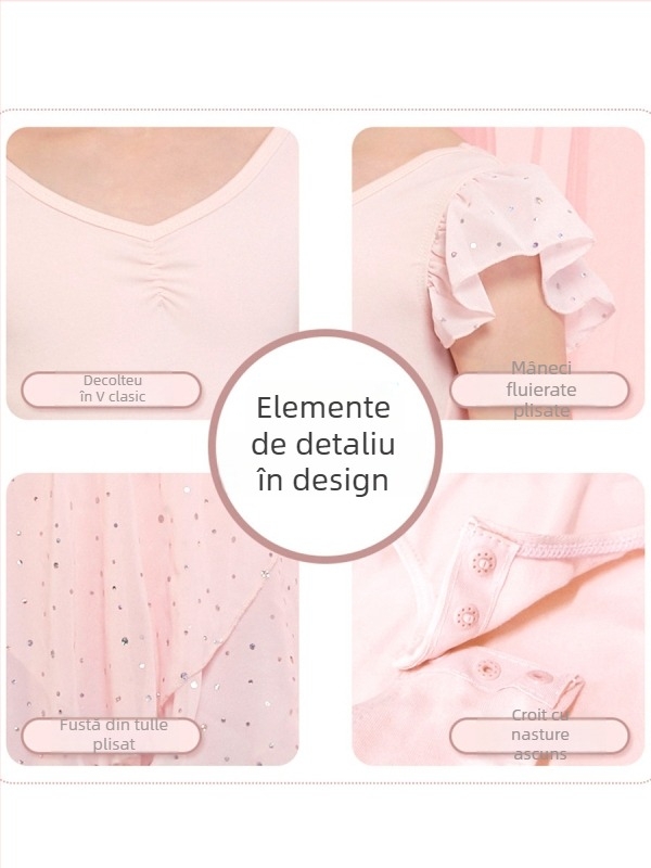 Set de dans pentru fete – costum de vară din bumbac pentru antrenament, tutu balet, 93,2% bumbac, stil 1628, E.dance