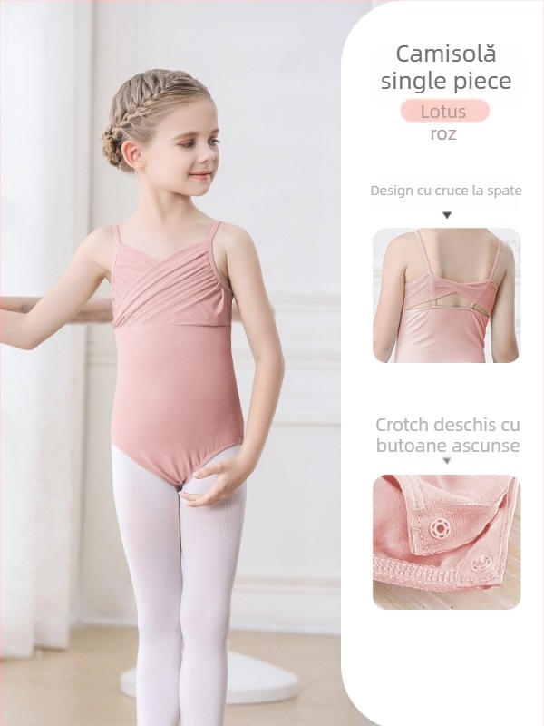 Set balet pentru copii din bumbac (95,2%), rochie cu bretele, mâneci scurte, pentru antrenament, 3–8 ani