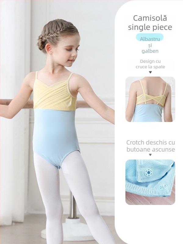 Set balet pentru copii din bumbac (95,2%), rochie cu bretele, mâneci scurte, pentru antrenament, 3–8 ani