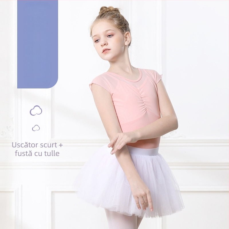 Set de dans pentru fete, vară, mâneci scurte, fustă tutu, 95% bumbac, țesătură tratată moale