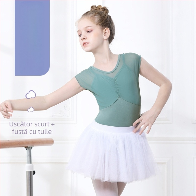 Set de dans pentru fete, vară, mâneci scurte, fustă tutu, 95% bumbac, țesătură tratată moale