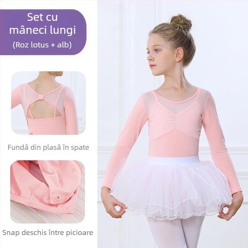 Set de dans pentru fete, vară, mâneci scurte, fustă tutu, 95% bumbac, țesătură tratată moale