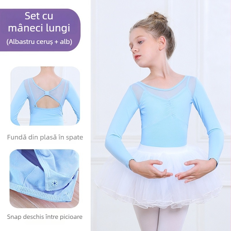 Set de dans pentru fete, vară, mâneci scurte, fustă tutu, 95% bumbac, țesătură tratată moale