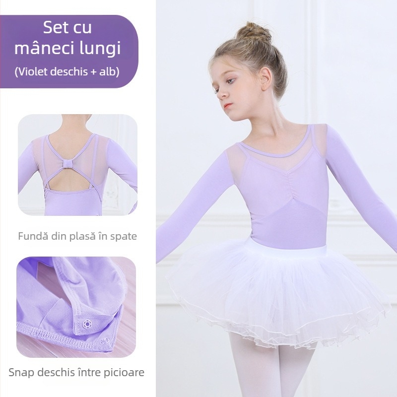 Set de dans pentru fete, vară, mâneci scurte, fustă tutu, 95% bumbac, țesătură tratată moale