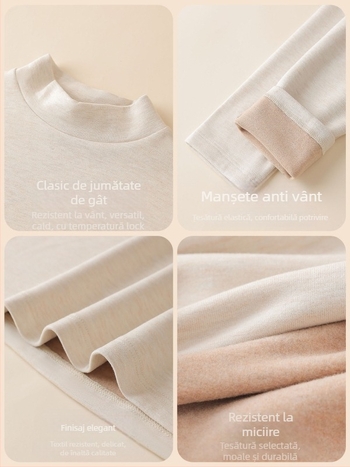 Tricou pentru femei cu guler rotund, căptușit cu fleece pentru căldură, strat de bază de iarnă 2025, mâneci lungi, tricotată din viscoză 30-50%