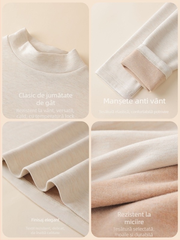 Tricou pentru femei cu guler rotund, căptușit cu fleece pentru căldură, strat de bază de iarnă 2025, mâneci lungi, tricotată din viscoză 30-50%