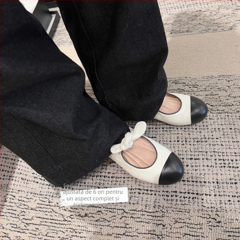 Taomengsi pantofi Mary Jane plat, stil coreean, vârf rotund, material superior: super fiber, talpă din cauciuc, toc mic