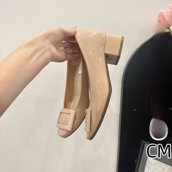 Pantofi femei pentru creșterea înălțimii, vârf pătrat, suprafață din microfibră, toc gros ascuns 6–8 cm, slip-on