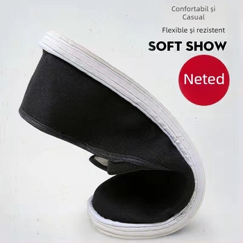 Pantofi de pânză fără șireturi, lucrate manual, partea superioară din bumbac, profil redus, vârf rotund