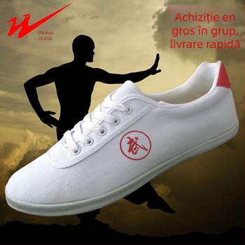 Pantofi pentru arte marțiale cu partea superioară din pânză și talpă din tendon de vițel – anti-alunecare, ușori și respirabili, închidere frontală