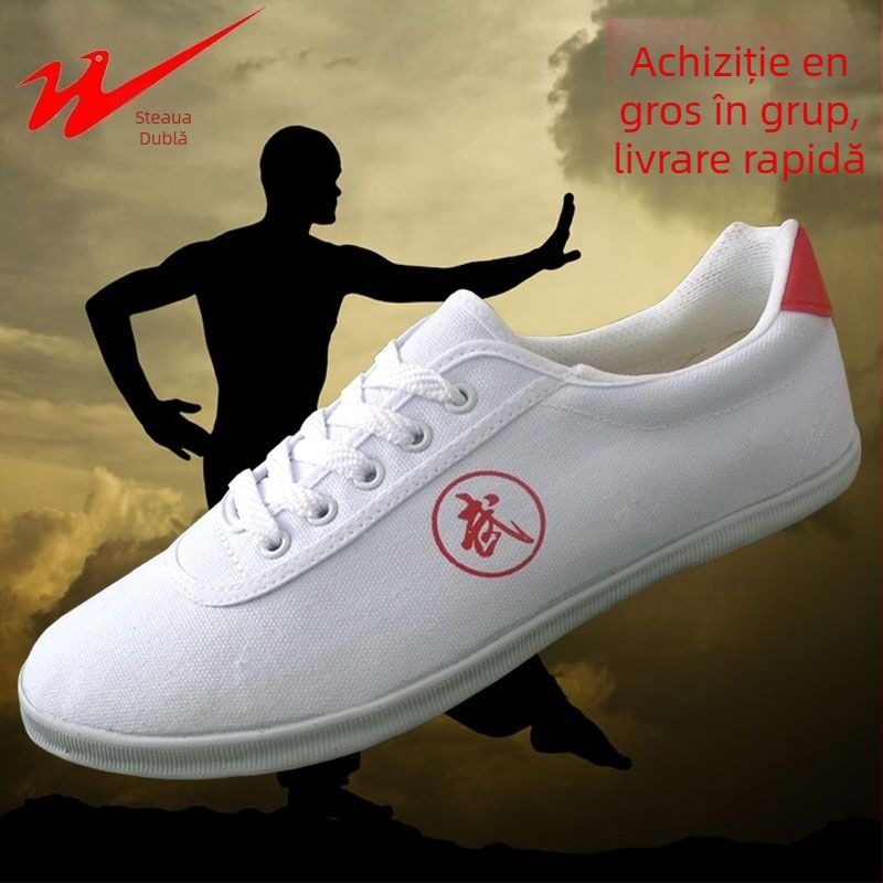 Pantofi pentru arte marțiale cu partea superioară din pânză și talpă din tendon de vițel – anti-alunecare, ușori și respirabili, închidere frontală