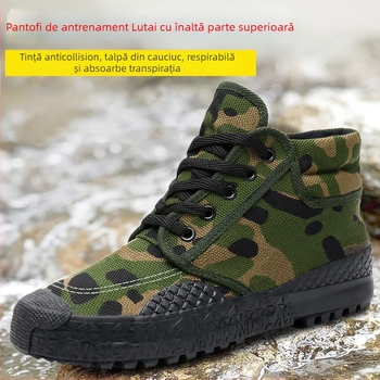 Lutai Pantofi de lucru, toc înalt, partea superioară din pânză, talpă din cauciuc vulcanizat, vârf din piele, model camuflaj