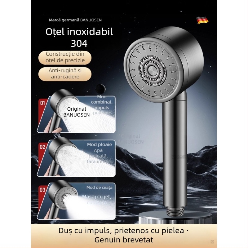 Cap de duș din oțel inoxidabil 304, presurizat, cu control al temperaturii – formă rotundă, finisaj electroplacat, rezistent la rupere