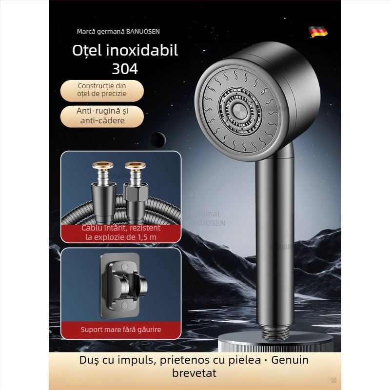 Cap de duș din oțel inoxidabil 304, presurizat, cu control al temperaturii – formă rotundă, finisaj electroplacat, rezistent la rupere