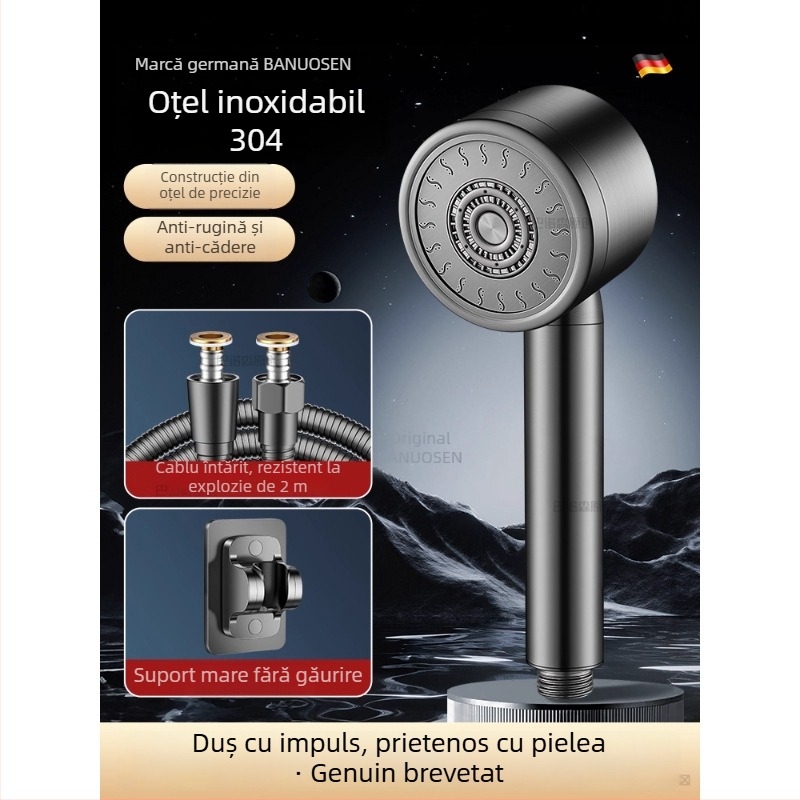 Cap de duș din oțel inoxidabil 304, presurizat, cu control al temperaturii – formă rotundă, finisaj electroplacat, rezistent la rupere