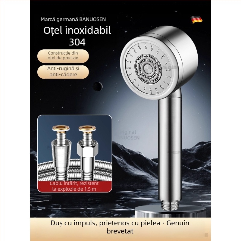 Cap de duș din oțel inoxidabil 304, presurizat, cu control al temperaturii – formă rotundă, finisaj electroplacat, rezistent la rupere