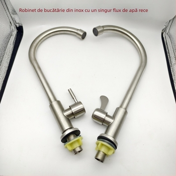 Robinet de bucătărie din oțel inoxidabil satinat, vertical, cu o singură manetă și gaură unică, cu furtun, model LS-11, miez ceramic, 0-90°C, 10 MPa