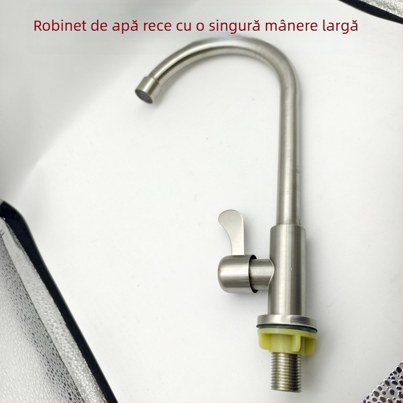 Robinet de bucătărie din oțel inoxidabil satinat, vertical, cu o singură manetă și gaură unică, cu furtun, model LS-11, miez ceramic, 0-90°C, 10 MPa
