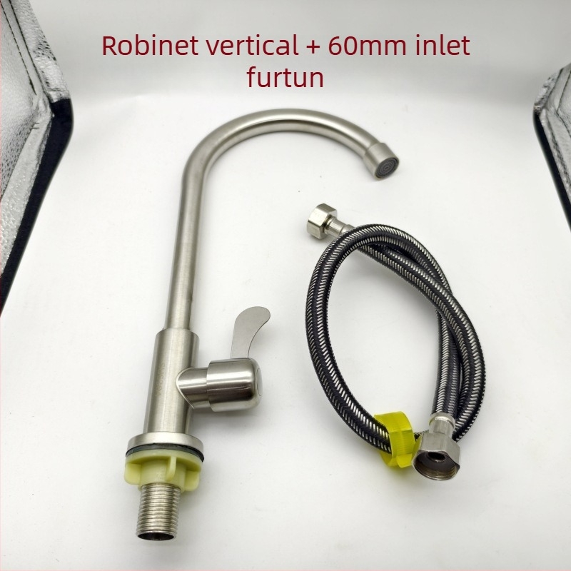 Robinet de bucătărie din oțel inoxidabil satinat, vertical, cu o singură manetă și gaură unică, cu furtun, model LS-11, miez ceramic, 0-90°C, 10 MPa