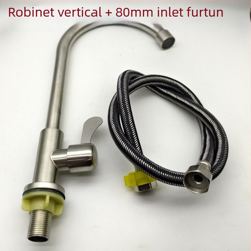 Robinet de bucătărie din oțel inoxidabil satinat, vertical, cu o singură manetă și gaură unică, cu furtun, model LS-11, miez ceramic, 0-90°C, 10 MPa