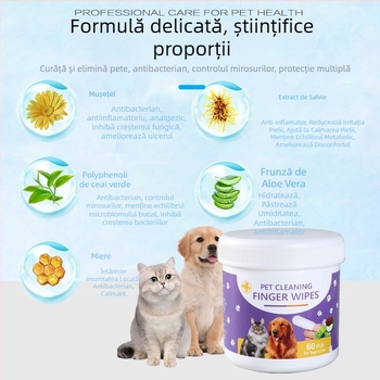 Șervețele umede dentare pentru animale – pisici și câini, antibacteriale/antiinflamatoare, respirație proaspătă, albire dinți, îndepărtarea tartrului și îngrijire gingivală, textură perlată dublă