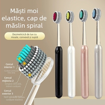 Periuță de dinți manuală cu peri moi și design montan cu spirală convexă pentru curățare profundă – set 2 buc., model Gd001