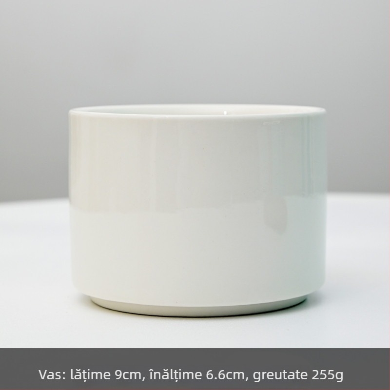 Ghiveci ceramic cu imprimare a logo-ului; design simplu din porțelan; pentru birou sau podea; producție semi-artizanală.