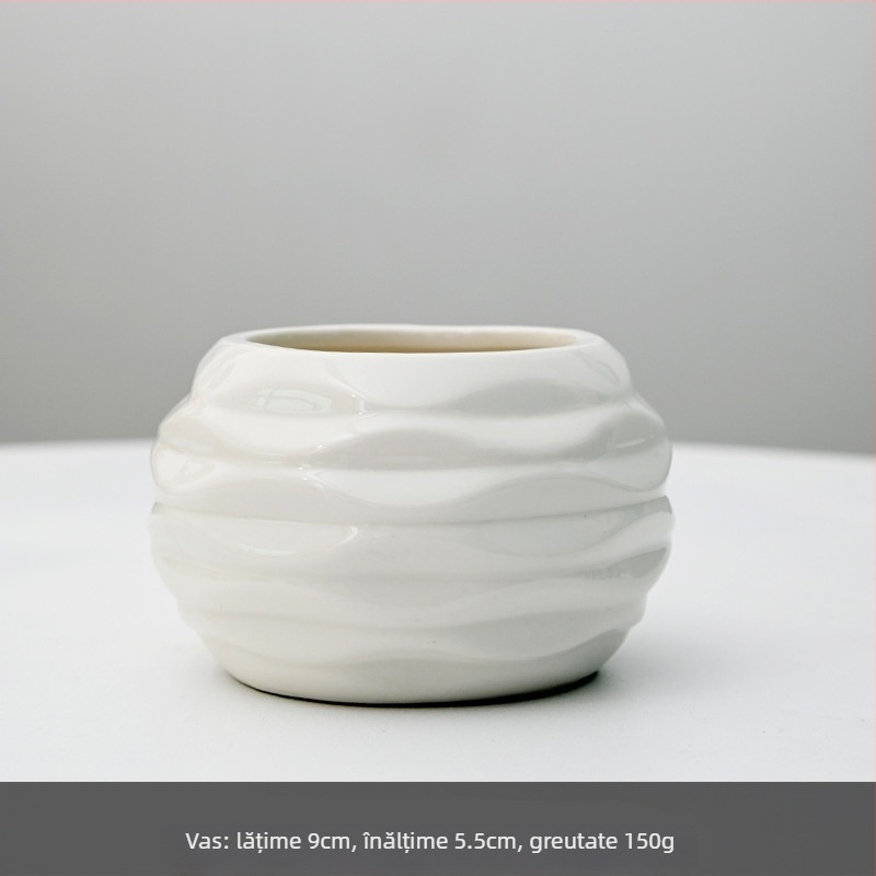 Ghiveci ceramic cu imprimare a logo-ului; design simplu din porțelan; pentru birou sau podea; producție semi-artizanală.