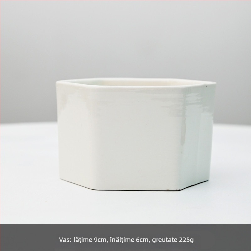 Ghiveci ceramic cu imprimare a logo-ului; design simplu din porțelan; pentru birou sau podea; producție semi-artizanală.